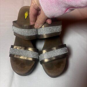 Volatile Bronze Rhinestone Wedge Sandals | Size 9